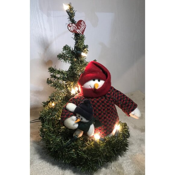 Pre-Lit Mini Christmas Tree With Snowman Family Decoration & Happy Holidays Sign - Picture 2 of 7